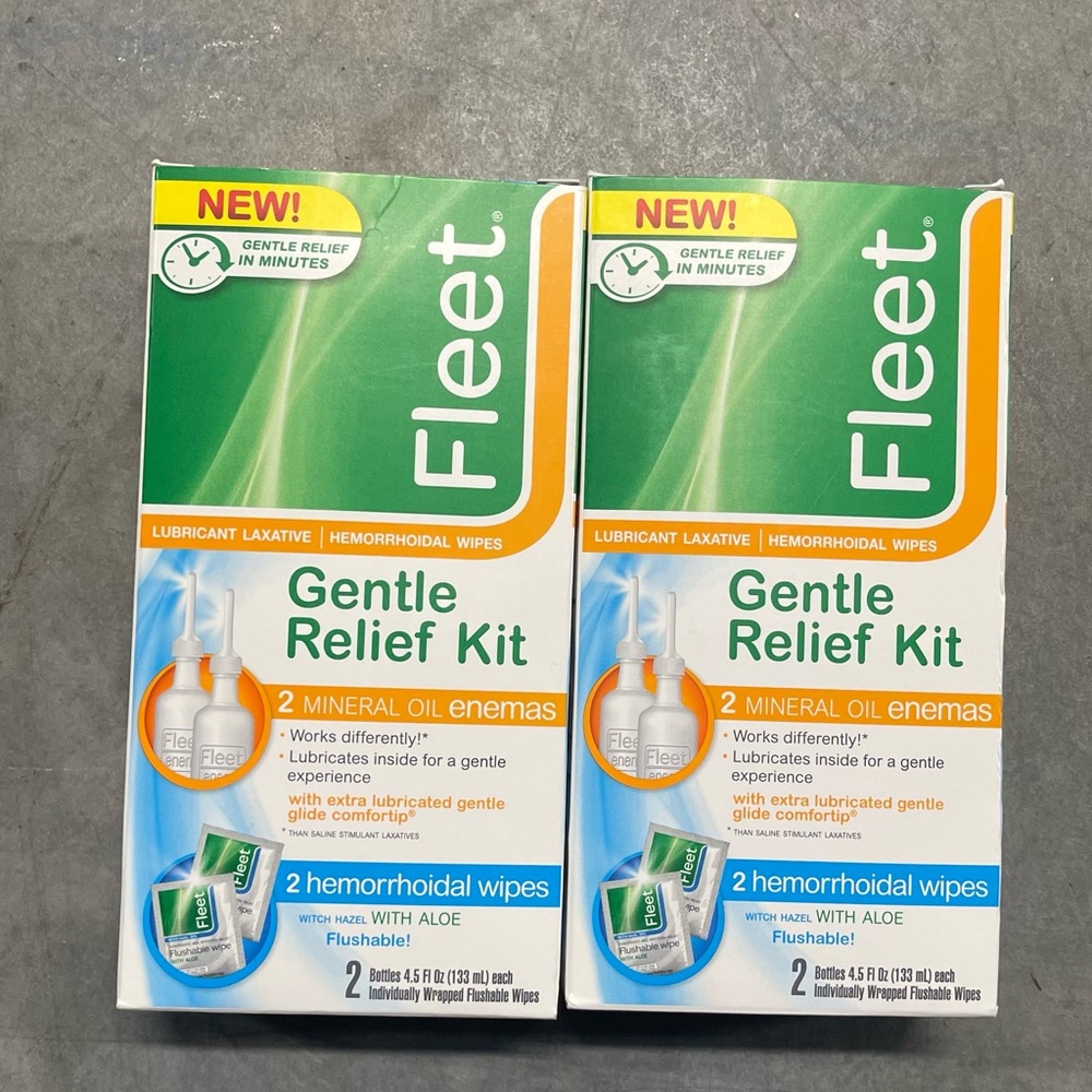 2 Fleet Mineral Oil Enema Lubricant Laxative Comfort Tip Kits 18oz Total See Pic